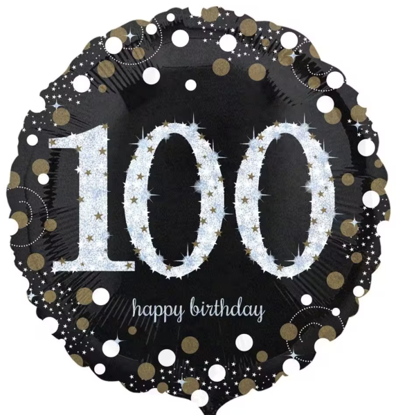 Folienballon - Sparkling Birthday, Zahl 100 - ø 43cm